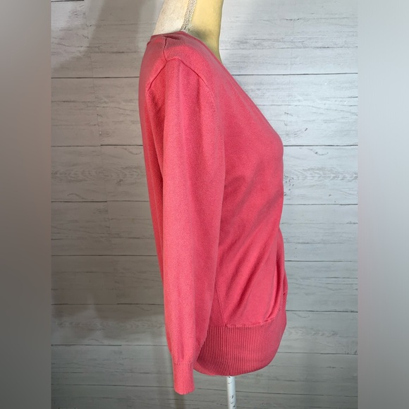 Mainbocher Silk Blend ruched Cardigan Sweater  Button front Pink coral size M - Picture 5 of 8